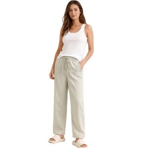 H&M, linen blend pull on pants light sage green pants, Size L